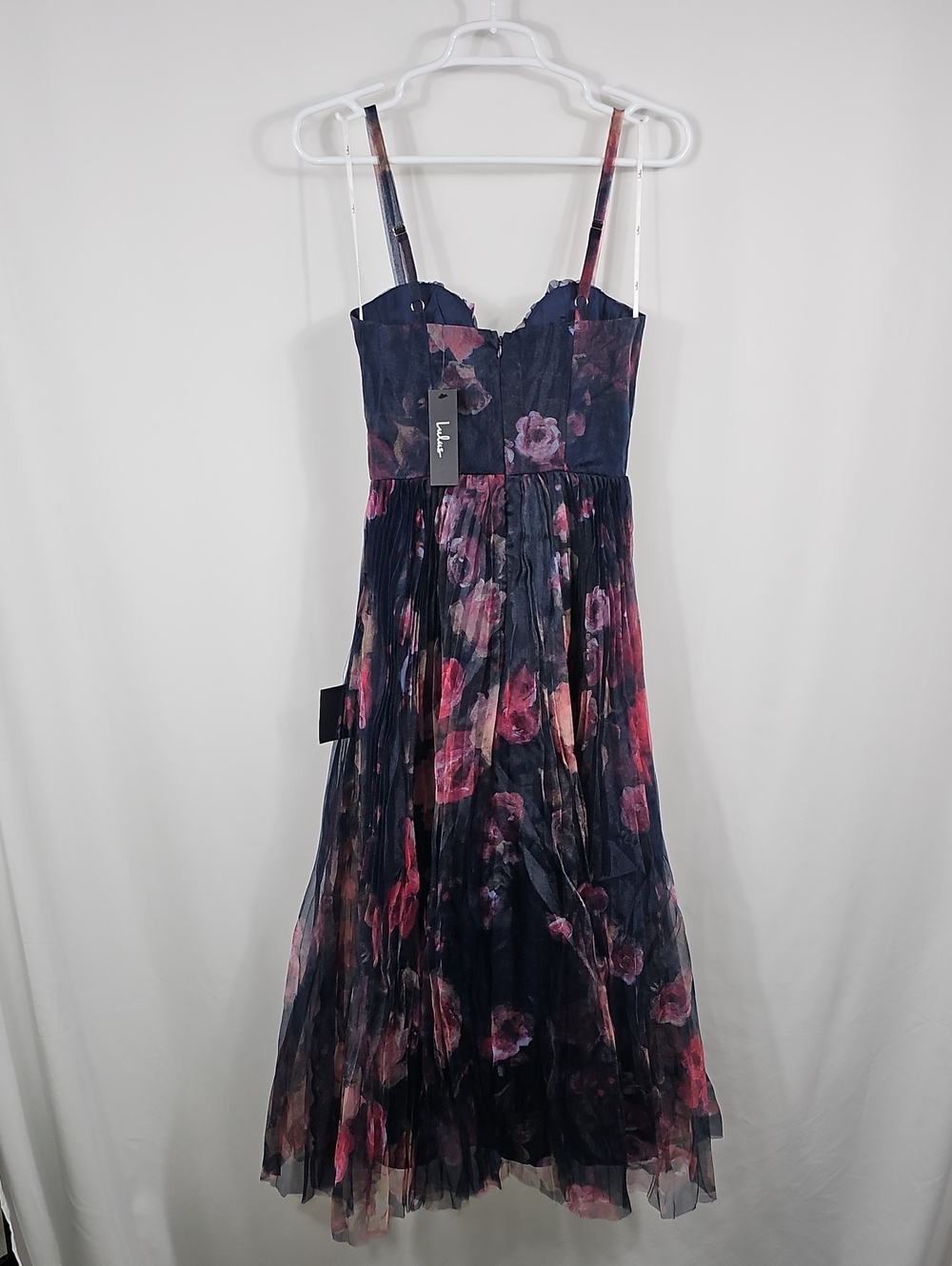 Lulus Floral Tulle Bustier Midi Dress NWT S Pleated Romantic Party Ethereal - Picture 4 of 16